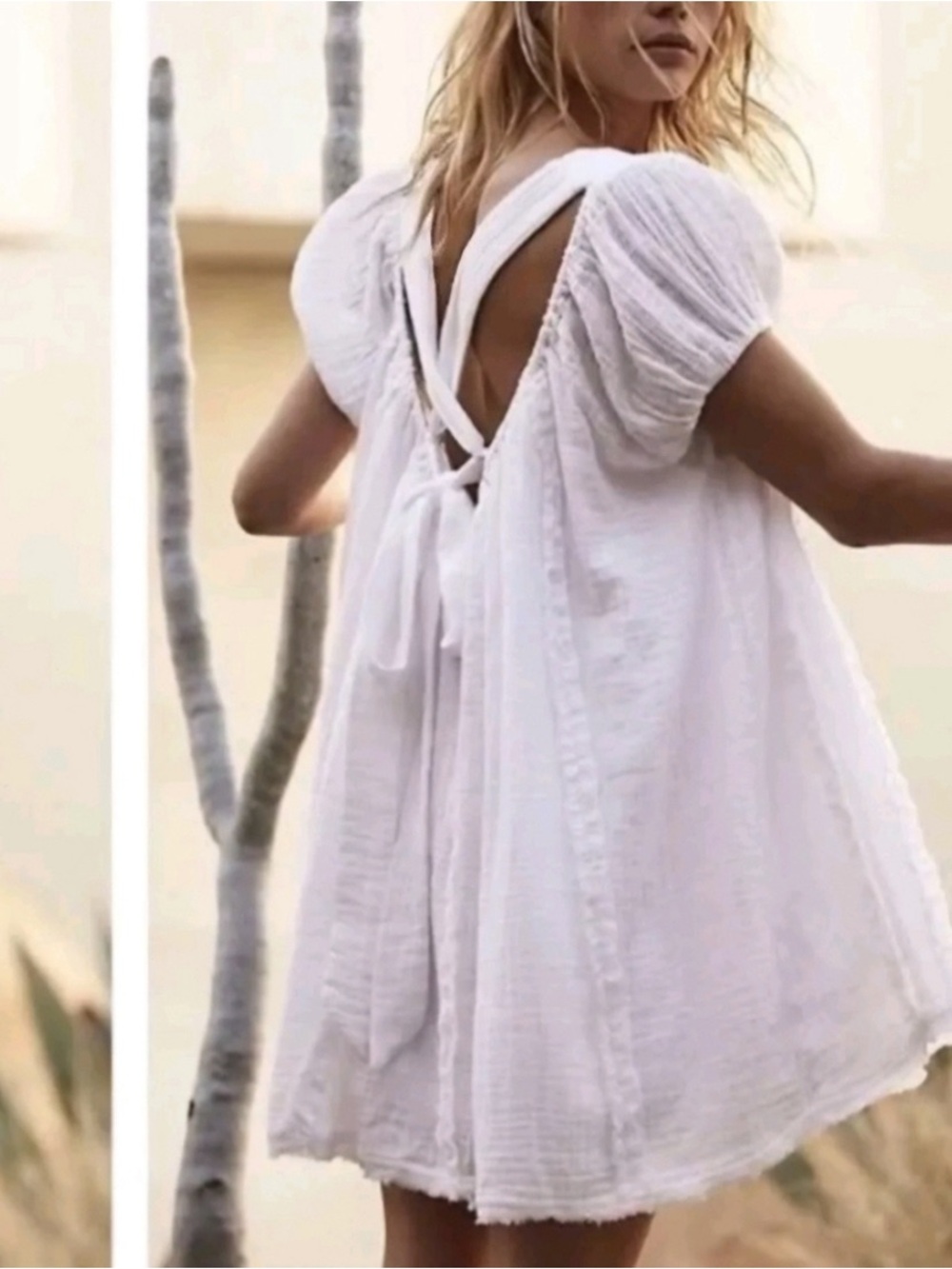 Free People White Gauzy Peasant Tunic with Puff Sleeves
